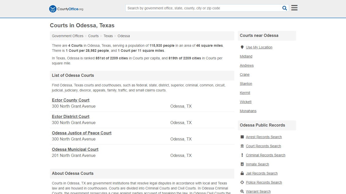 Courts - Odessa, TX (Court Records & Calendars) - County Office